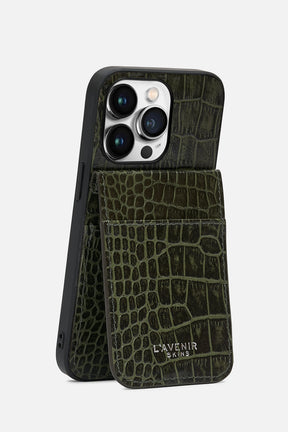 Iphone  Wallet Case - Croco Deep Lichen Green