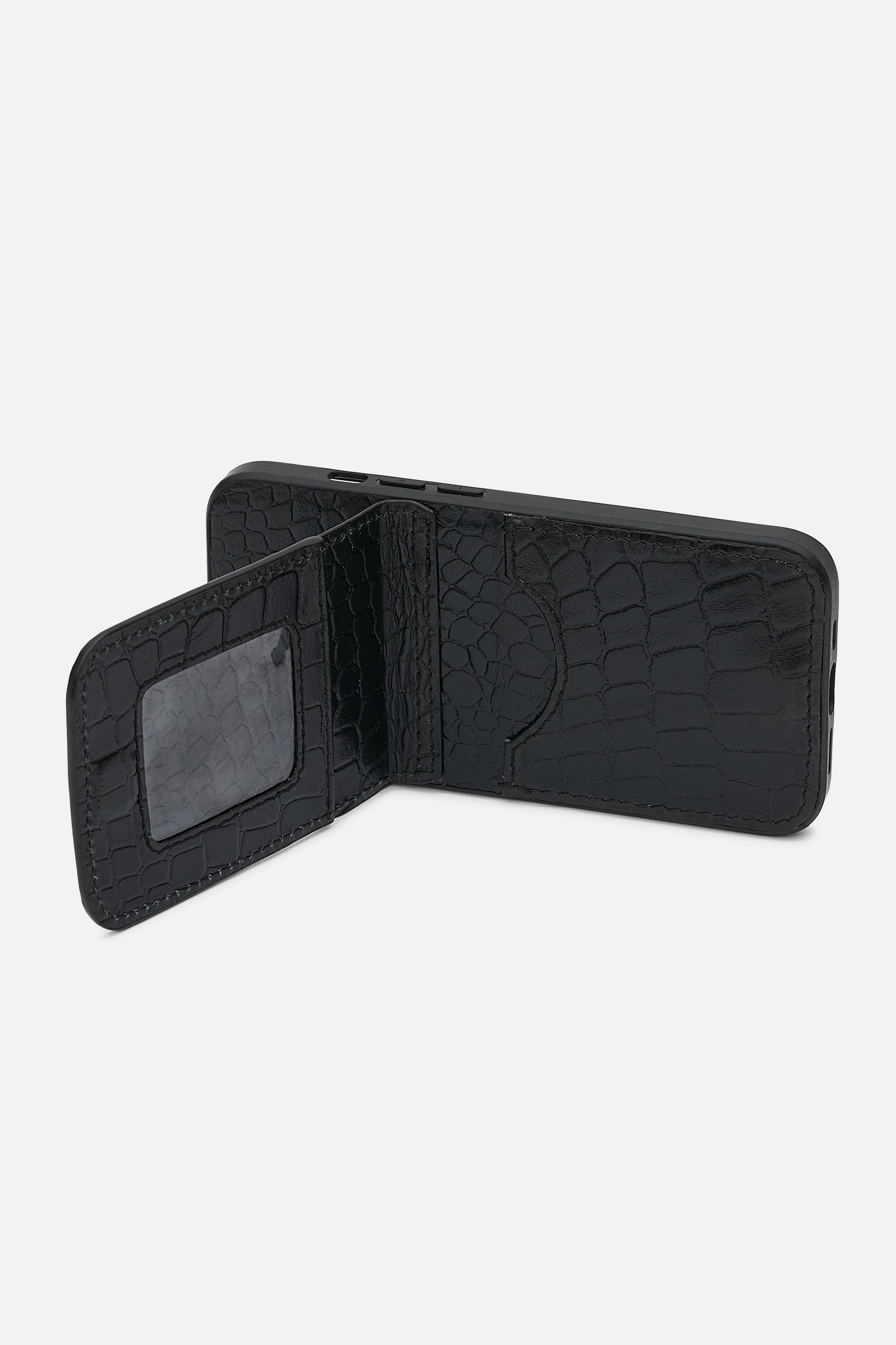 Iphone  Wallet Case - Croco Black