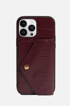 iPhone Case With Flap Pocket - Croco Wine