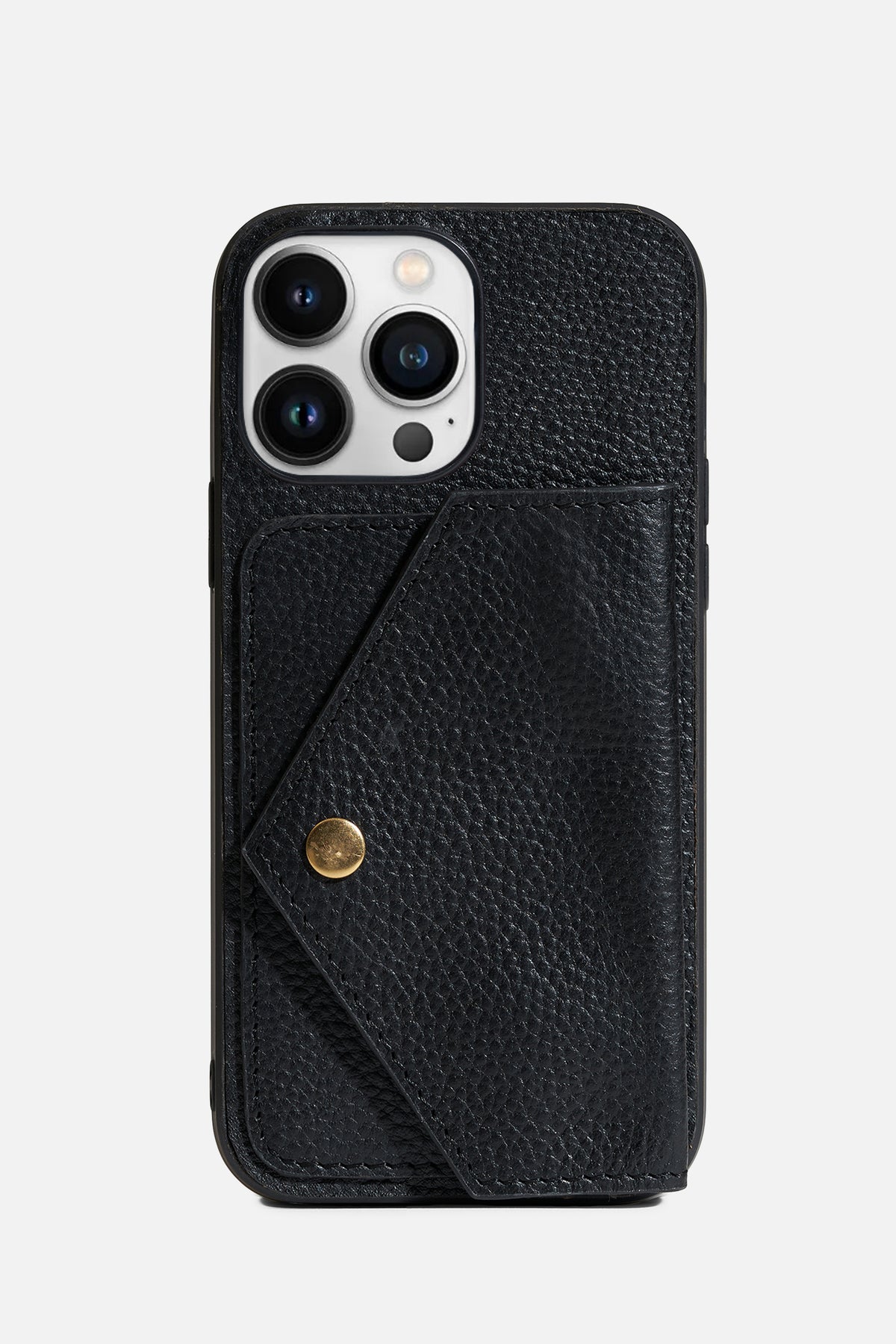 IPHONE CASE WITH FLAP POCKET - GRAINY LEATHER - BLACK