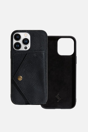 iPhone Case With Flap Pocket - Grainy Black