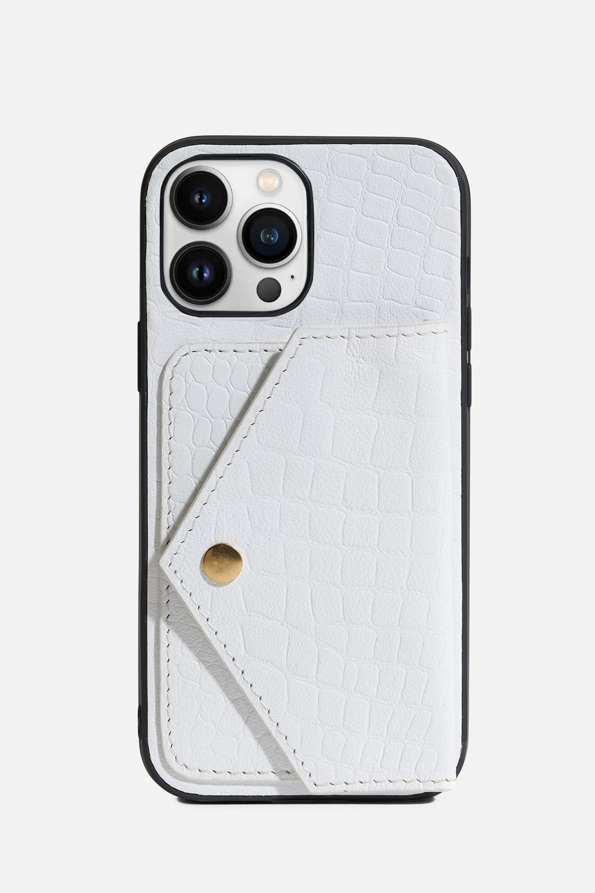 iPhone Case With Flap Pocket - Croco White