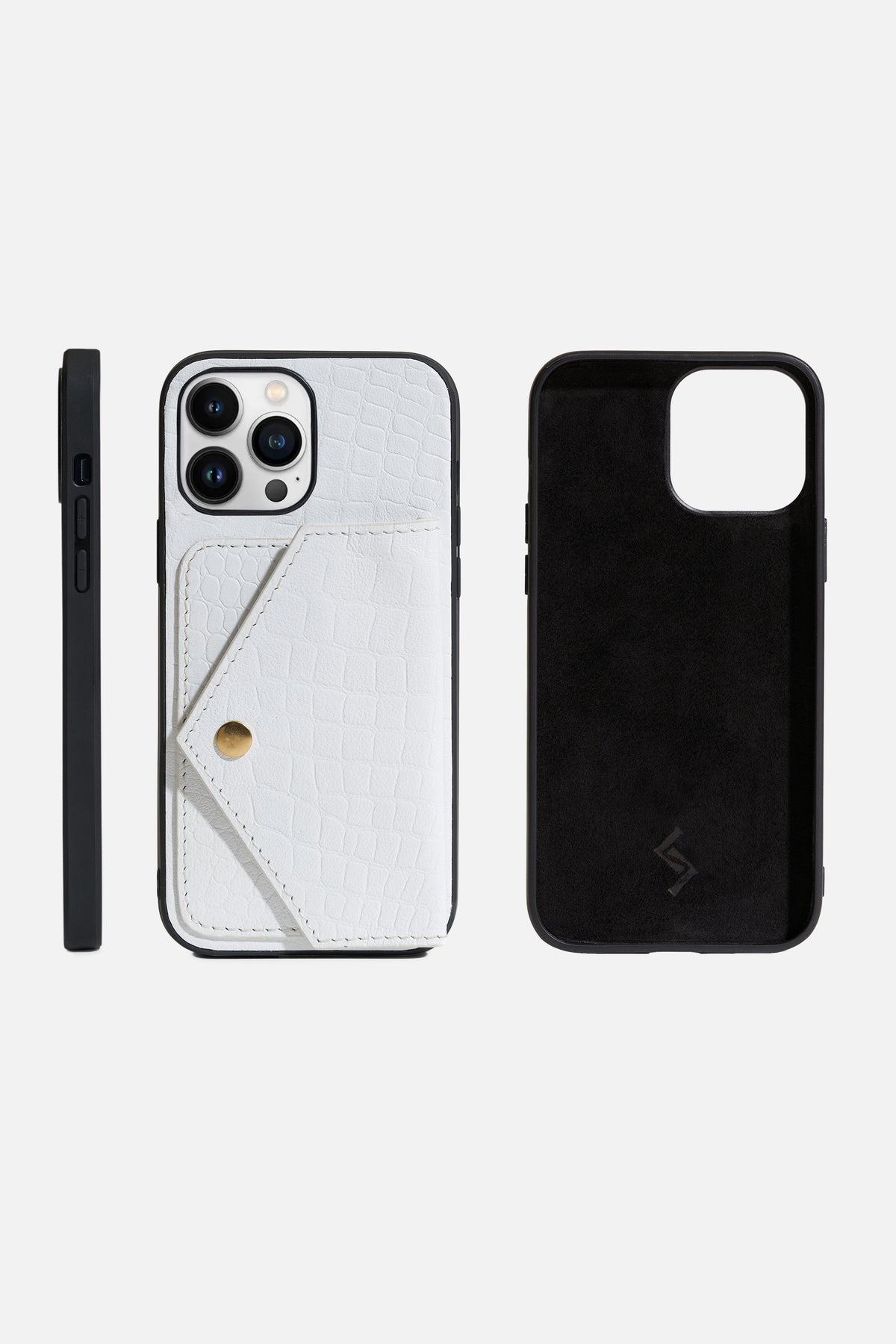 iPhone Case With Flap Pocket - Croco White