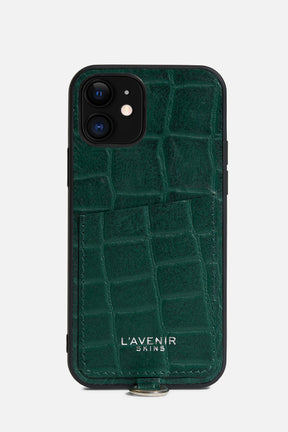 IPHONE SLING CASE - CROCO LEATHER - FOREST GREEN