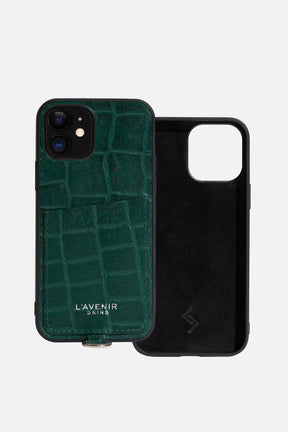 IPHONE SLING CASE - CROCO LEATHER - FOREST GREEN