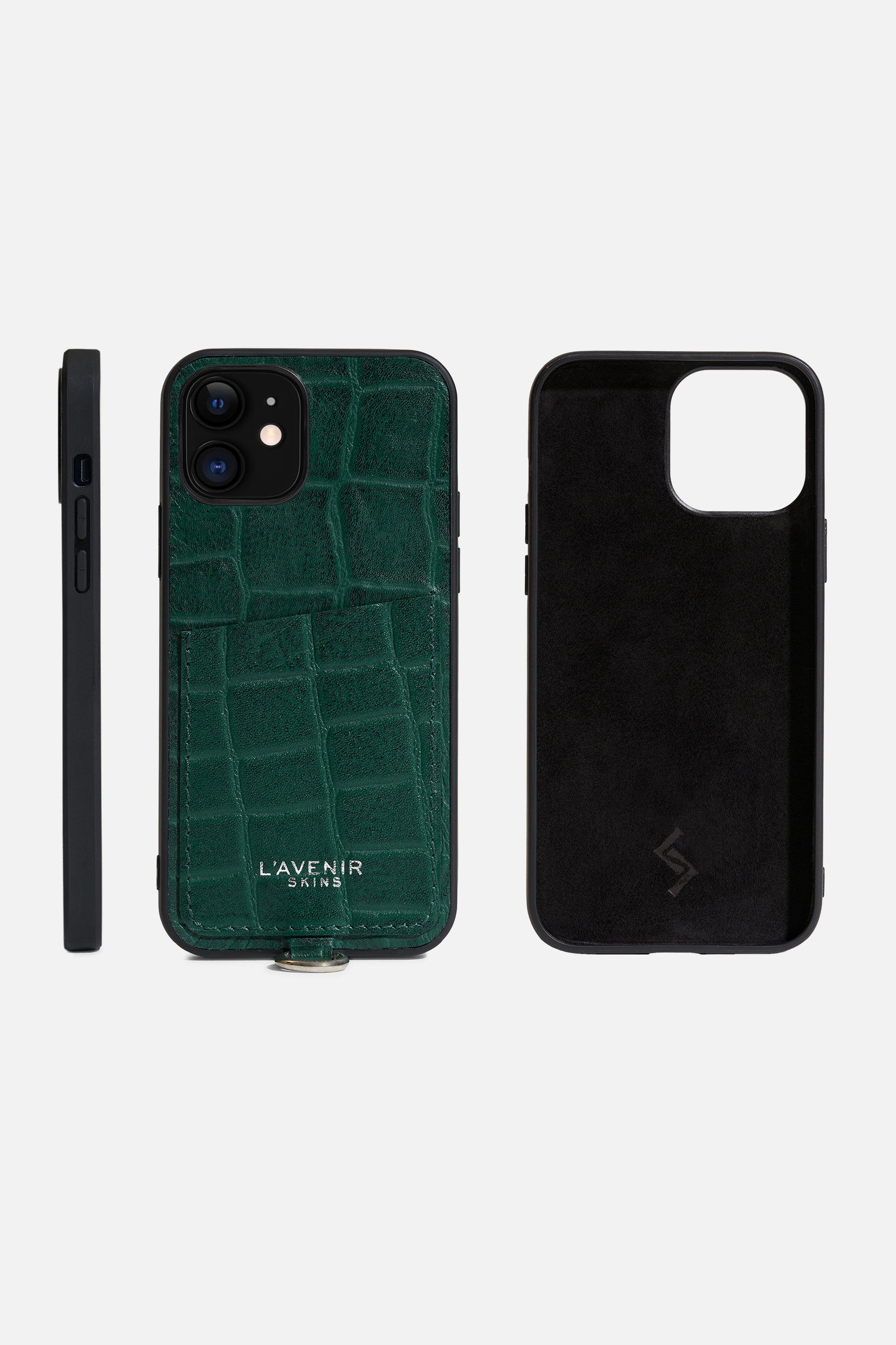 IPHONE SLING CASE - CROCO LEATHER - FOREST GREEN