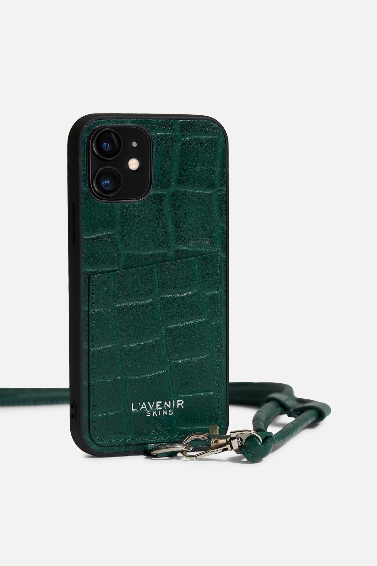IPHONE SLING CASE - CROCO LEATHER - FOREST GREEN