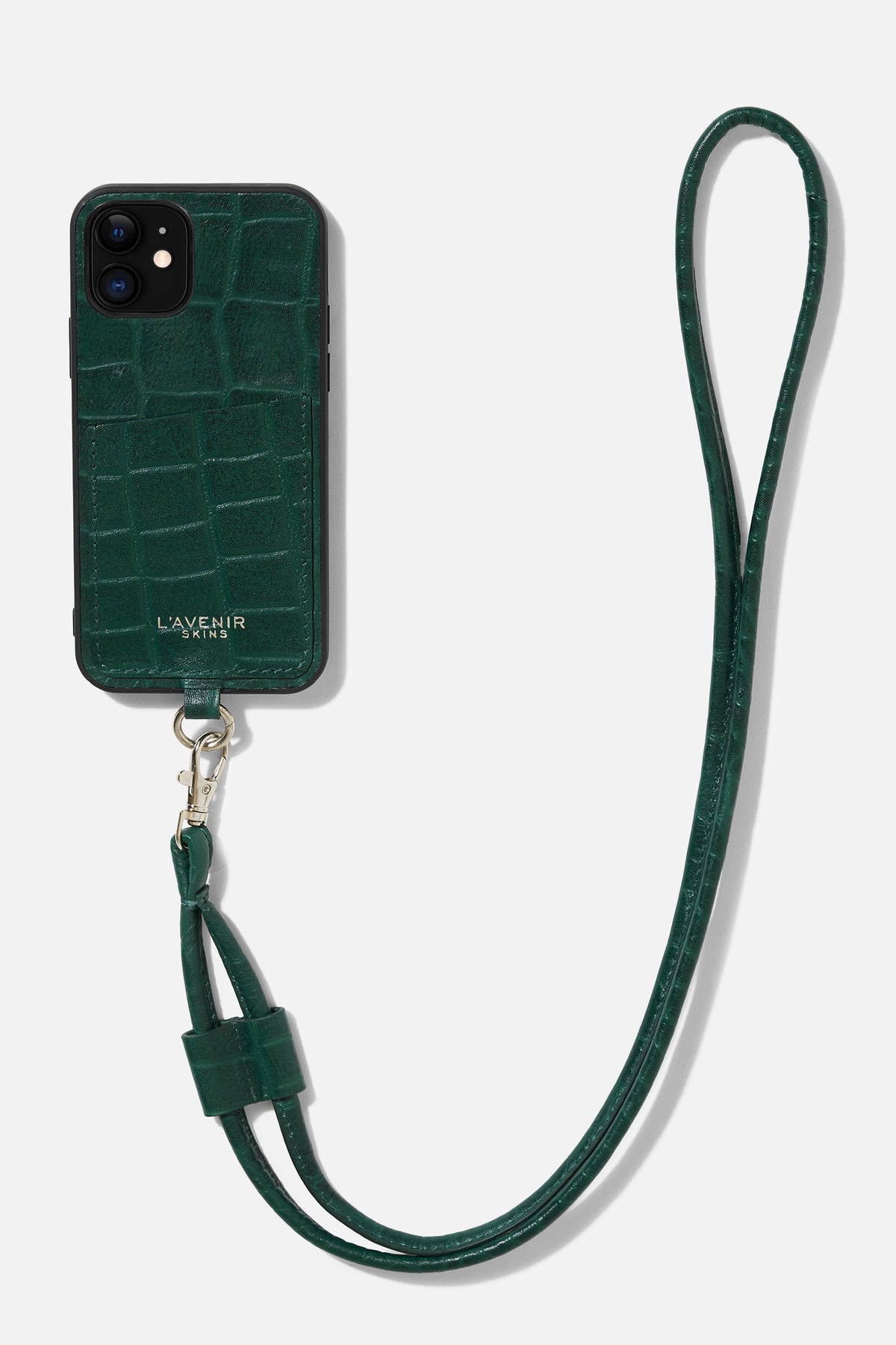 IPHONE SLING CASE - CROCO LEATHER - FOREST GREEN