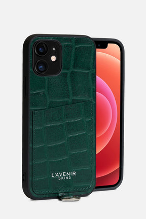 IPHONE SLING CASE - CROCO LEATHER - FOREST GREEN