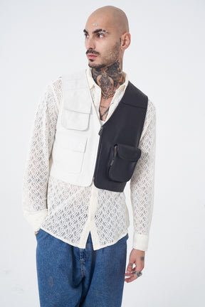 Bo - Leather Utility Gilet - White & Black