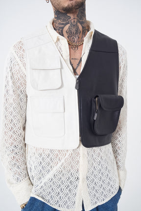 Bo - Leather Utility Gilet - White & Black