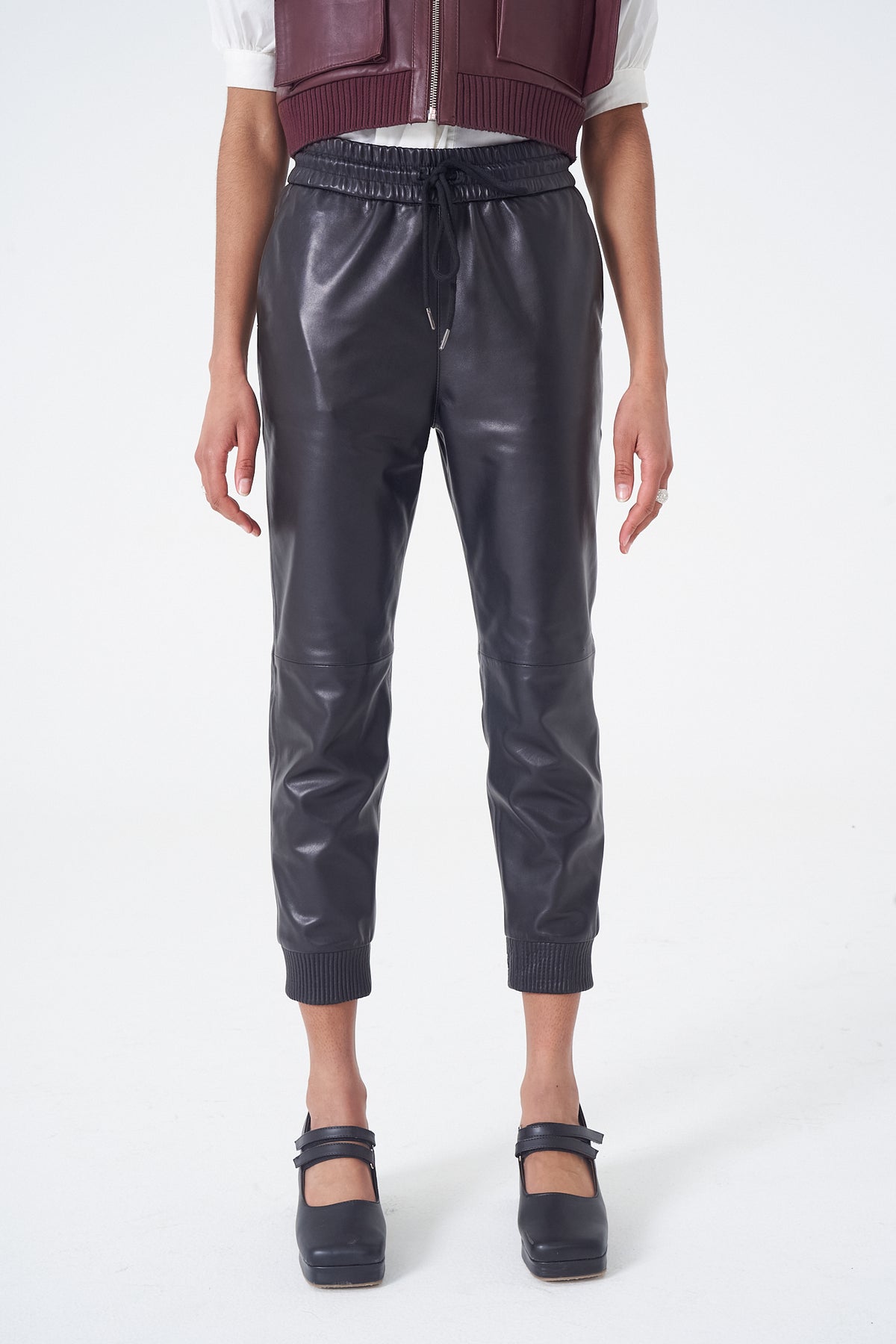 Paige - Leather Joggers - Black