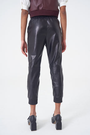 Paige - Leather Joggers - Black