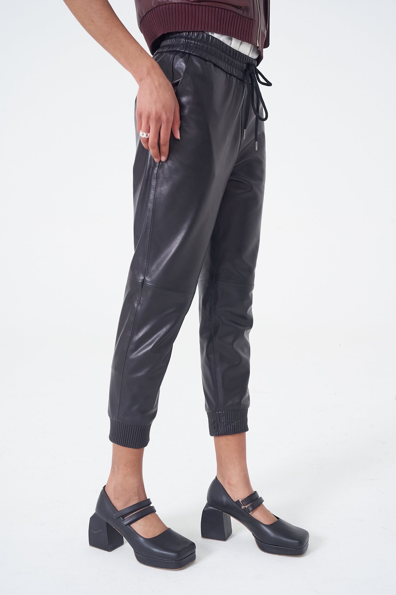 Paige - Leather Joggers - Black