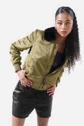 Ava - Nylon Jacket With Fur Collar