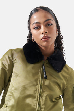 Ava - Nylon Jacket With Fur Collar