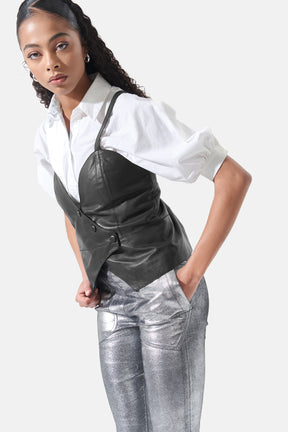 Cecilia - Leather Vest - Black