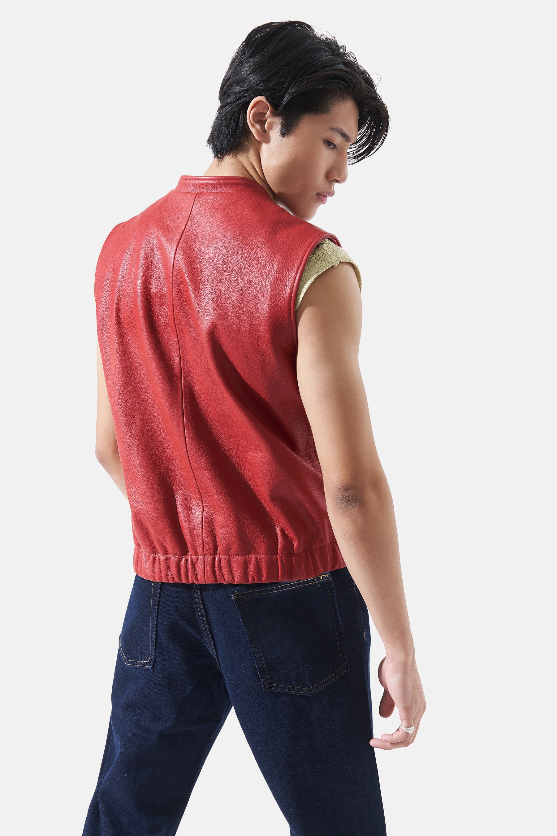 Edur - Leather Utility Gilet - Red