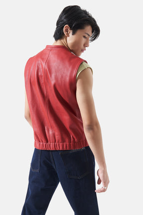 Edur - Leather Utility Gilet - Red