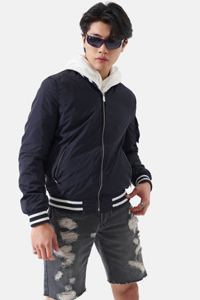 Marcel - Nylon Jacket With Striped Rib