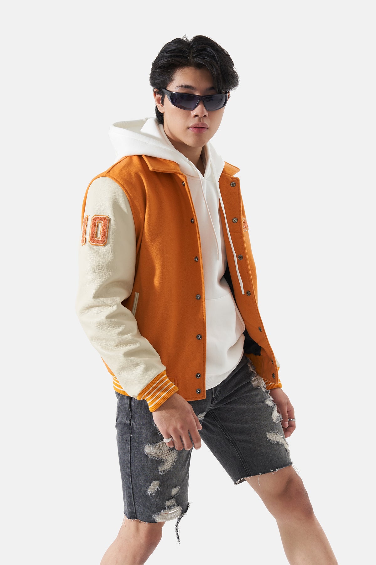 Ivar - Leather Varsity - Off White & Orange