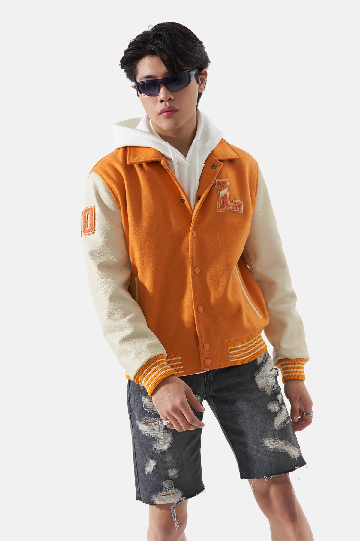 Ivar - Leather Varsity - Off White & Orange