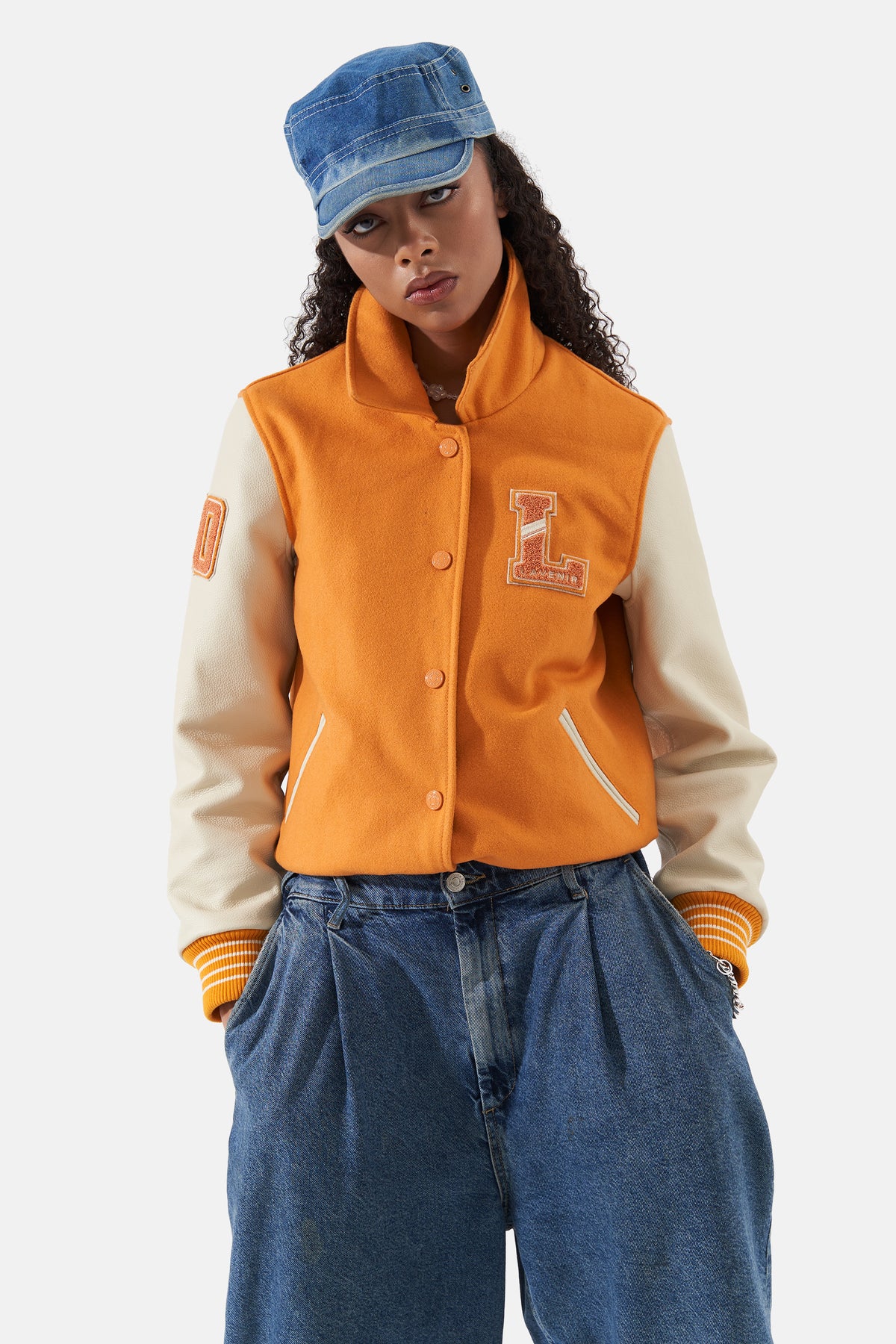 Ivar - Leather Varsity - Off White & Orange