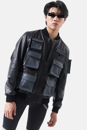 Oskar - Leather Utility Jacket - Black & Grey