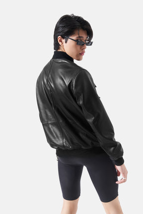 Oskar - Leather Utility Jacket - Black & Grey