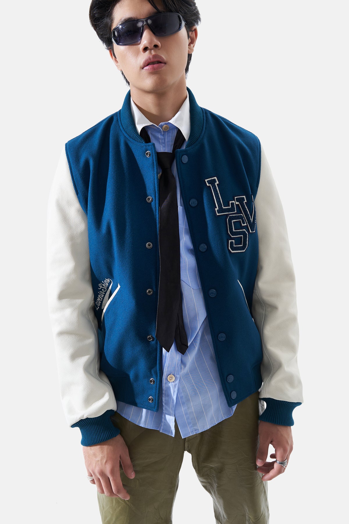 Avery - Leather Varsity - White & Duck Blue