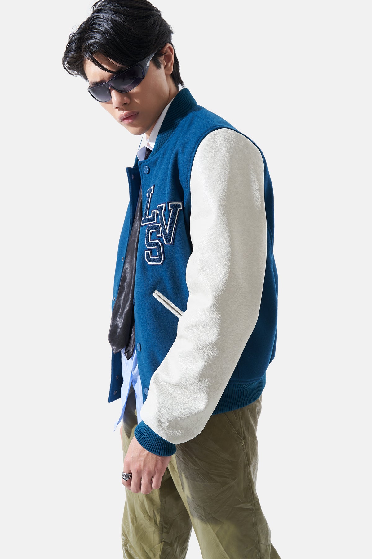 Avery - Leather Varsity - White & Duck Blue