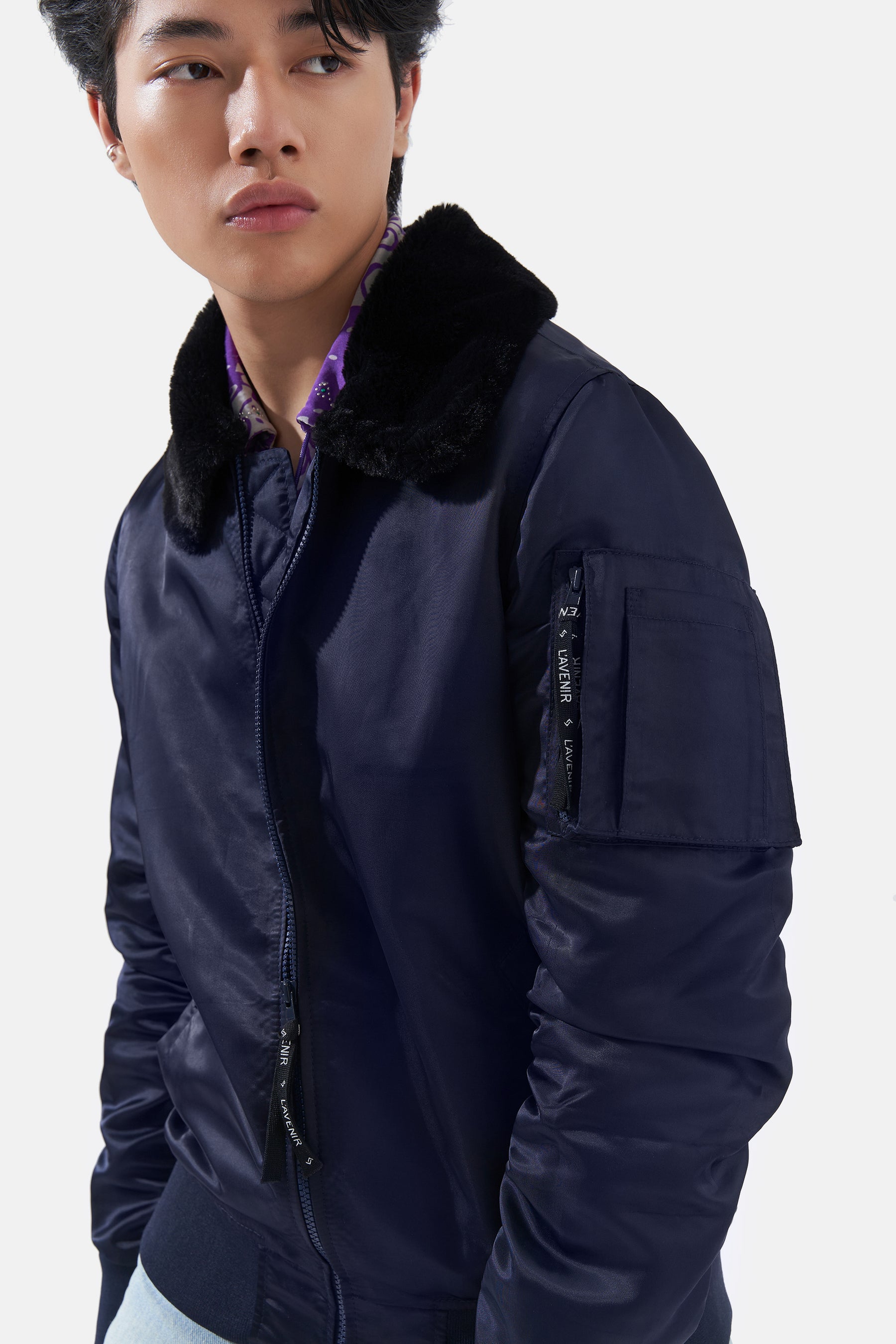 Amari - Nylon Jacket With Fur Collar