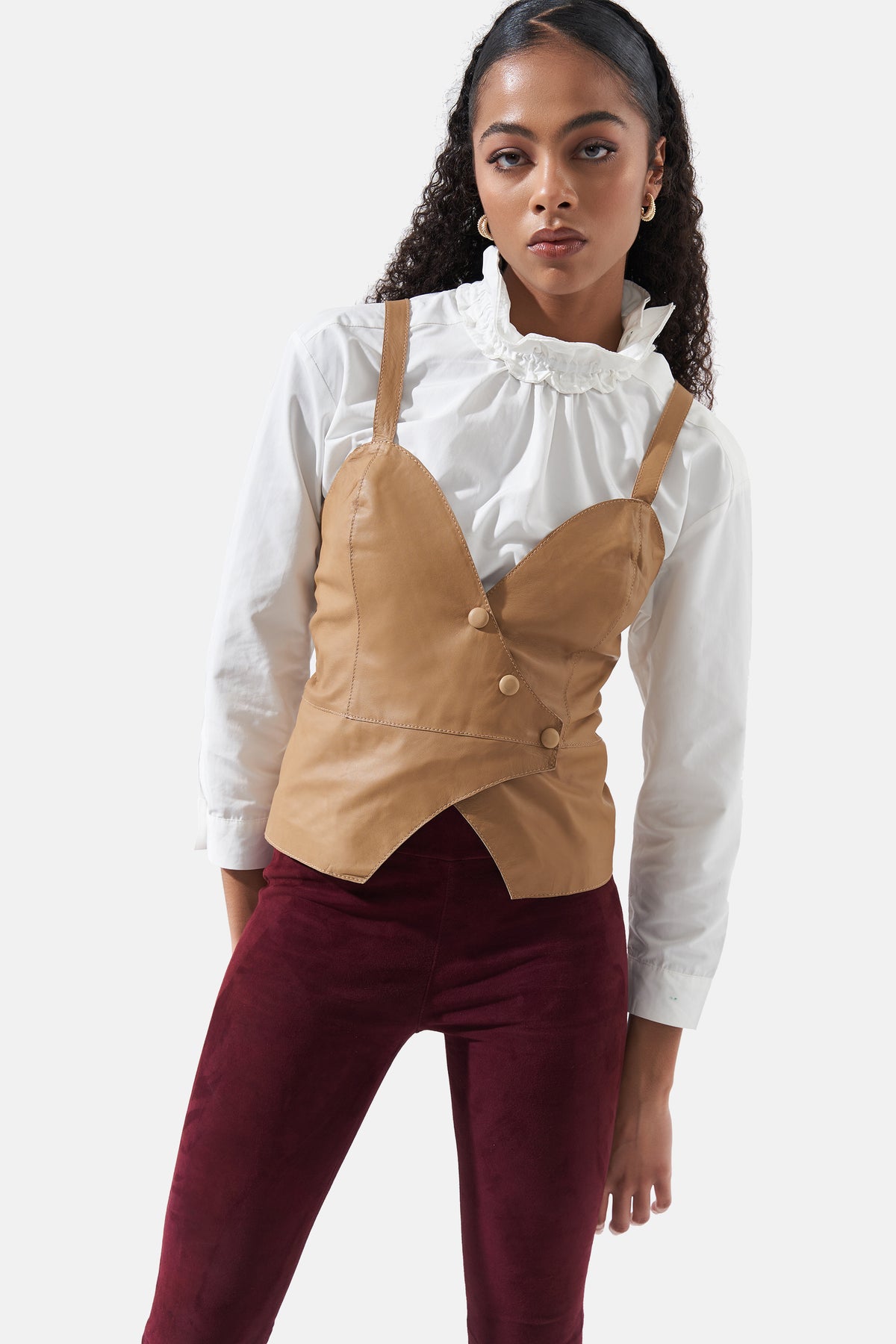 Cecilia - Leather Vest - Cognac