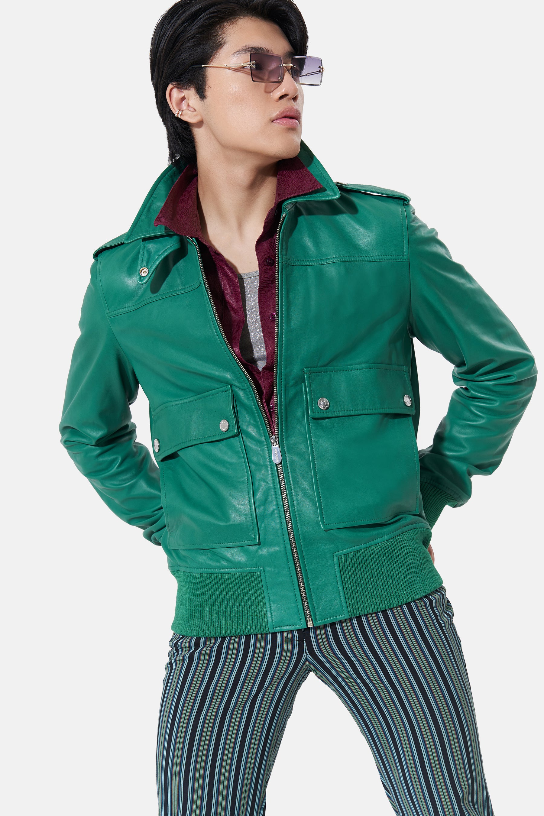 Bright green outlet leather jacket