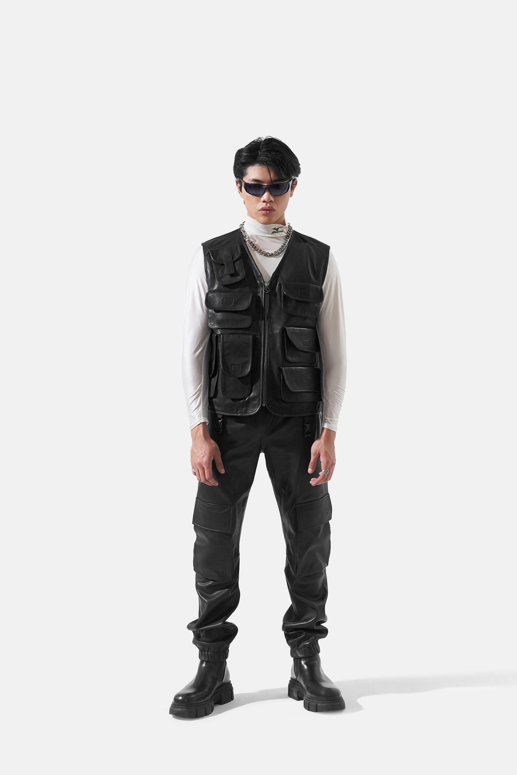 Otis - Leather Utility Gilet - Black