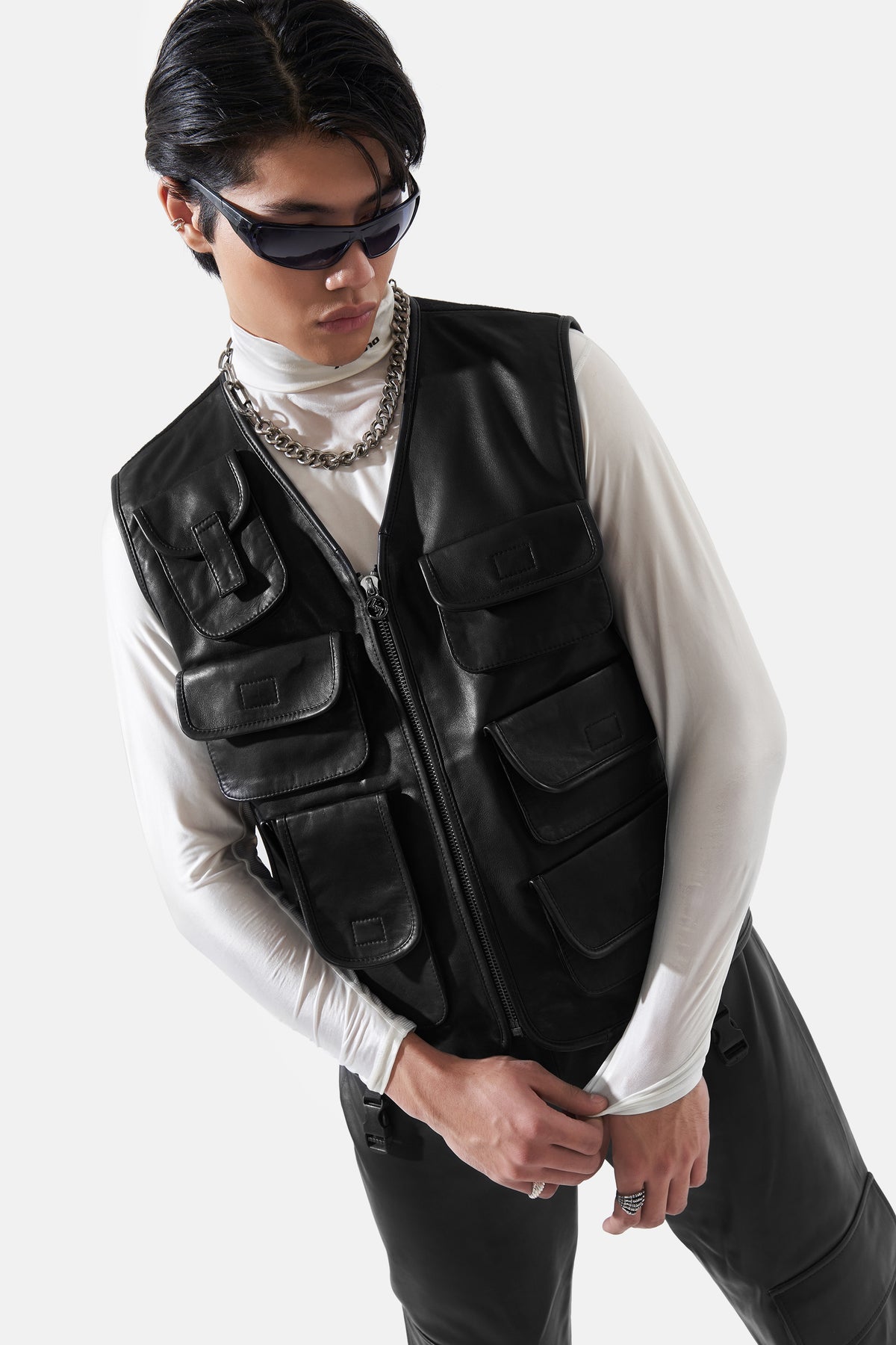 Otis - Leather Utility Gilet - Black