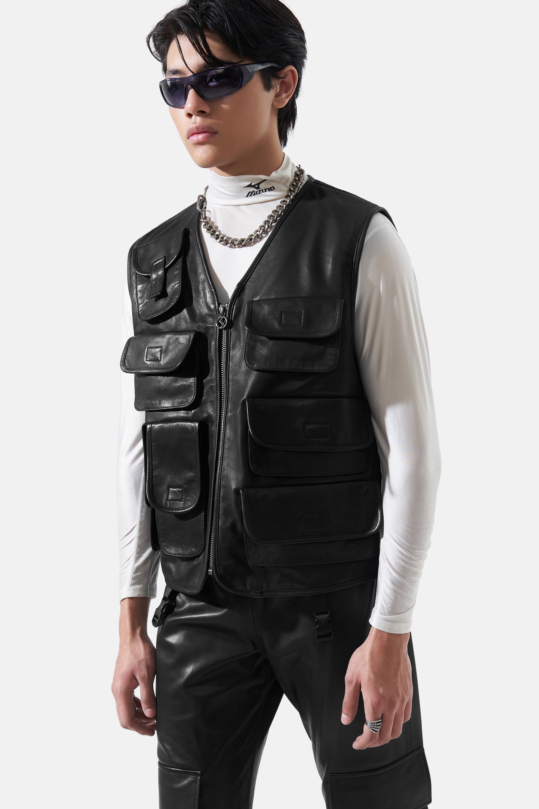 Otis - Leather Utility Gilet - Black