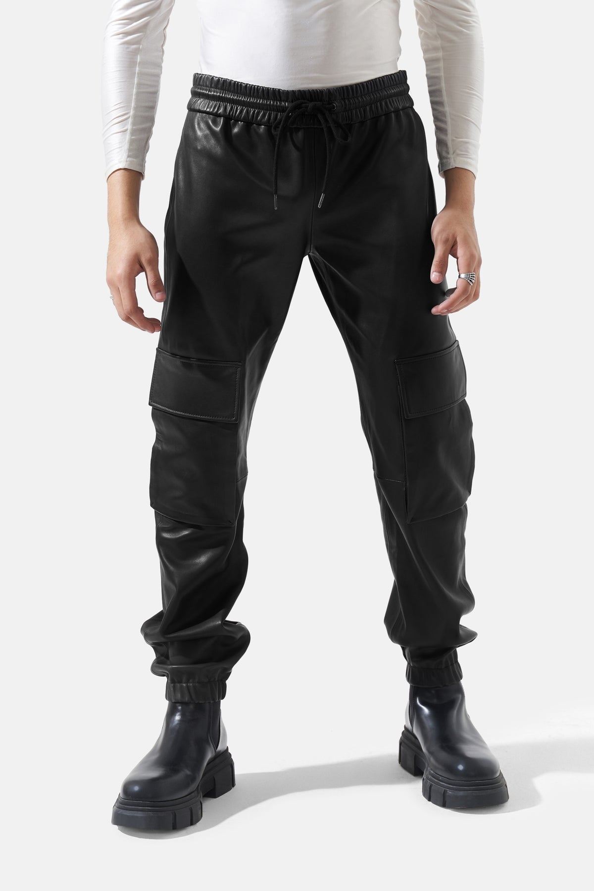 Filip - Leather Utility Joggers - Black