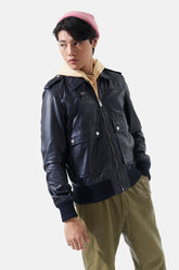 Castor - Leather Bomber Jacket - Navy