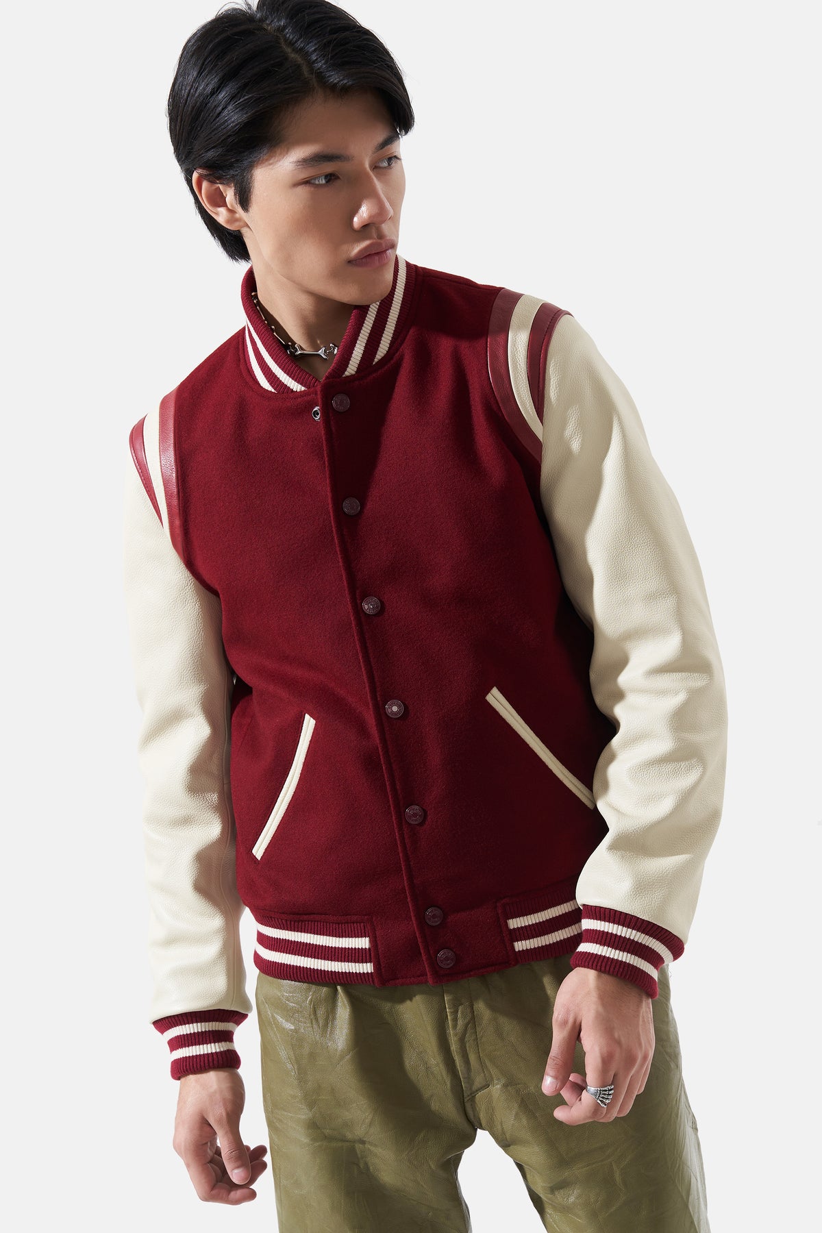 Magnus - Leather Varsity - Burgundy & Off White