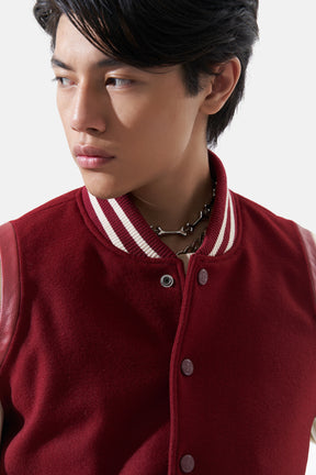 Magnus - Leather Varsity - Burgundy & Off White