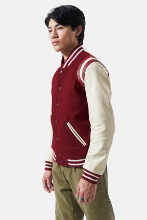 Magnus - Leather Varsity - Burgundy & Off White