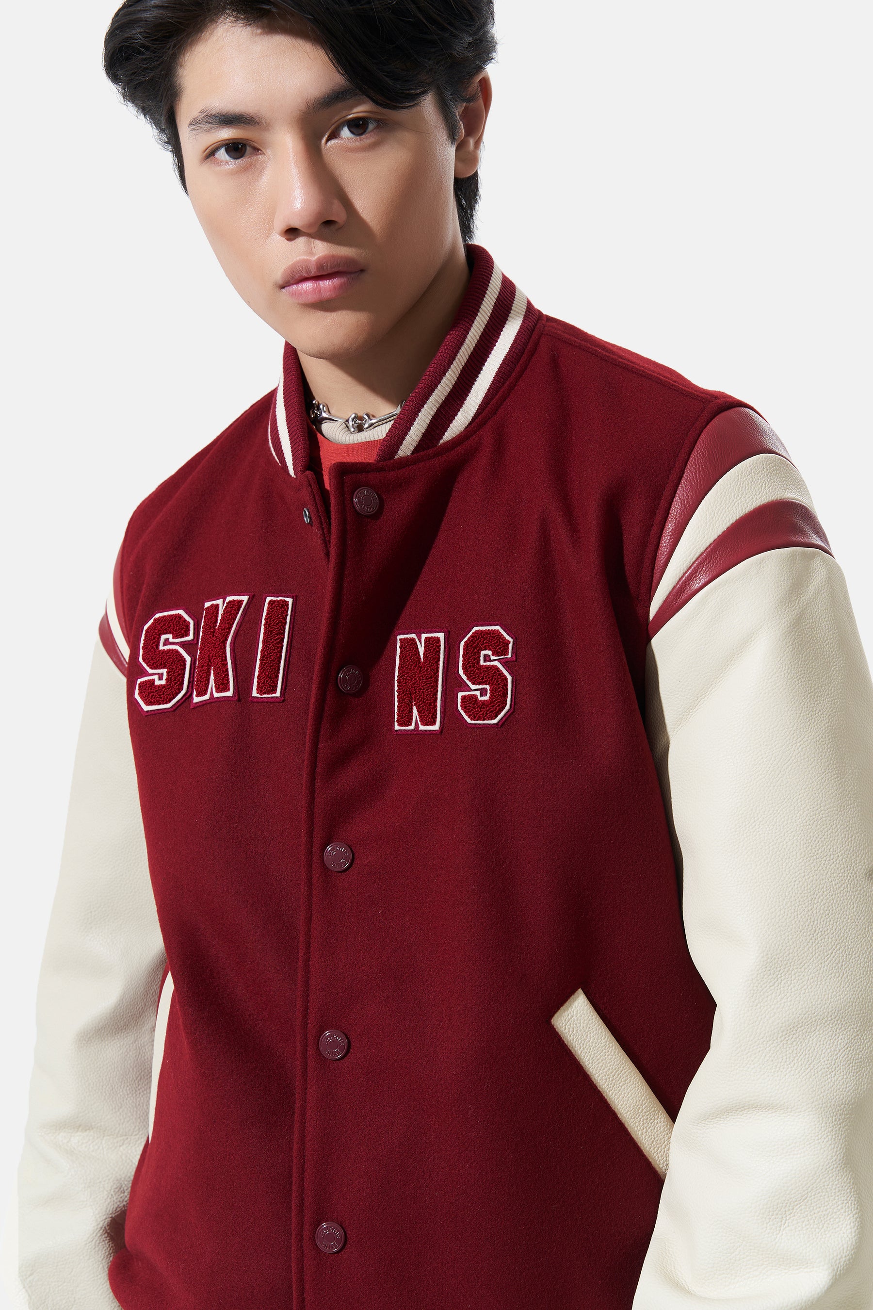 Skins - Leather Varsity - Burgundy & Off White