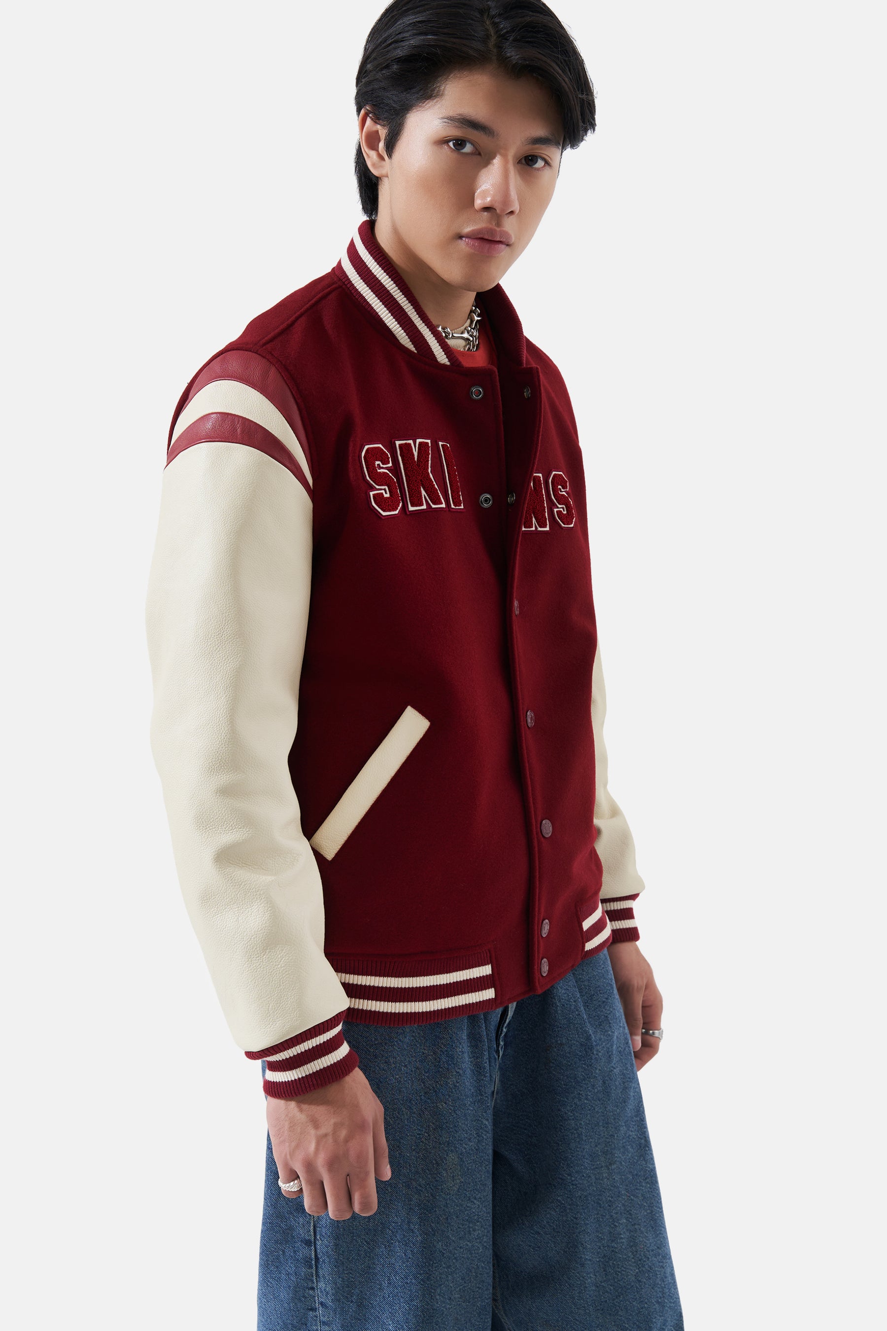 Skins - Leather Varsity - Burgundy & Off White