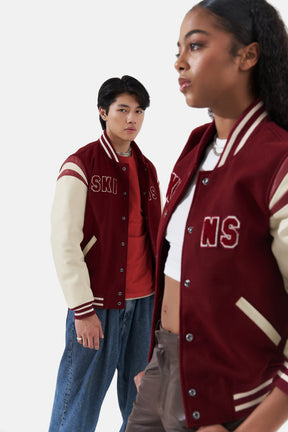 Skins - Leather Varsity - Burgundy & Off White