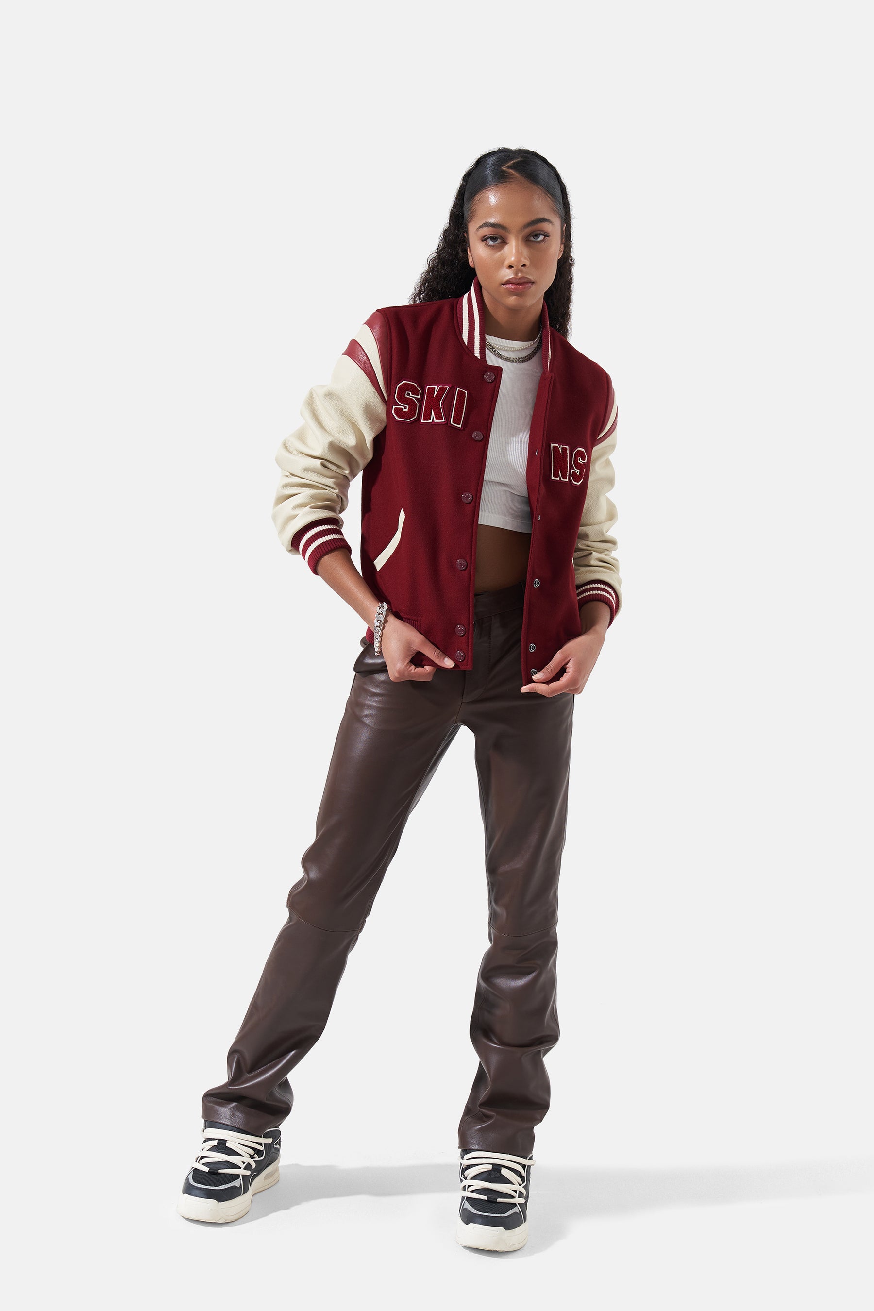 Skins - Leather Varsity - Burgundy & Off White