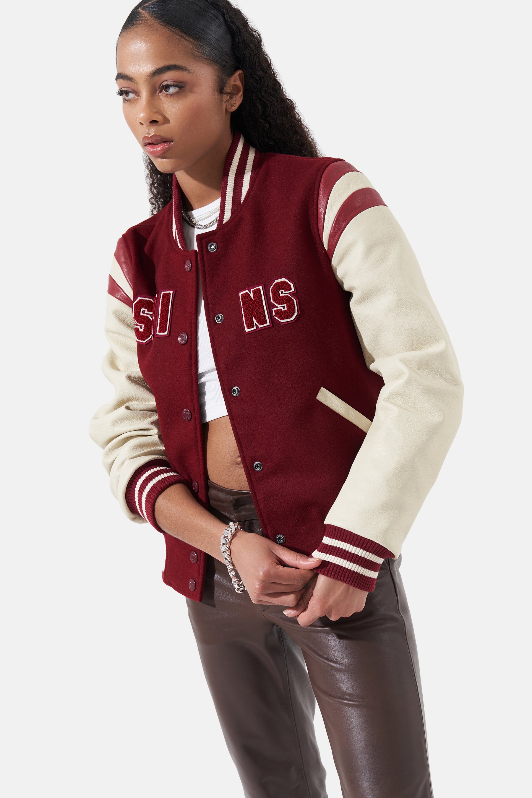 Skins - Leather Varsity - Burgundy & Off White