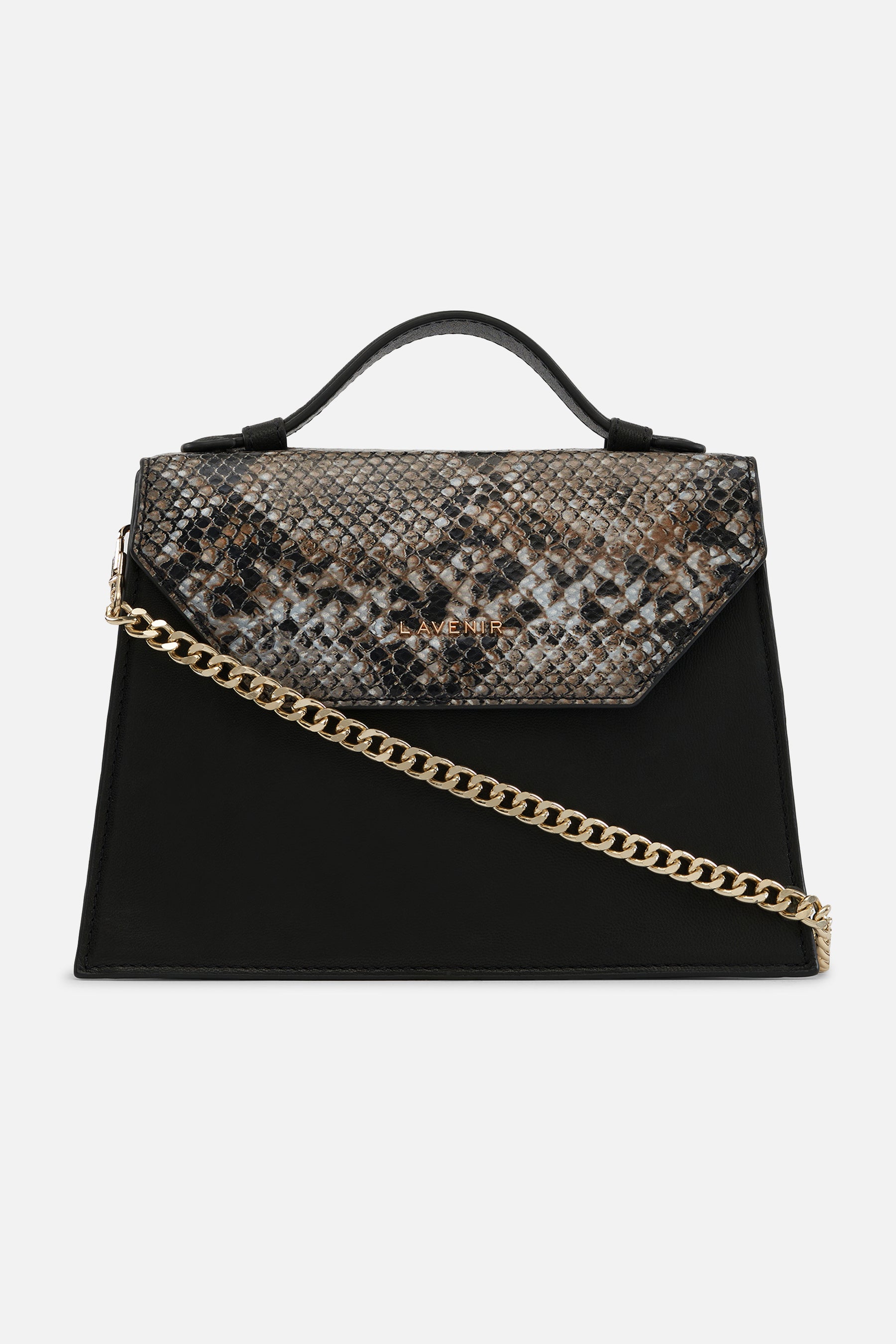 Miami - Pearl Handle Bag - Black With Python Print