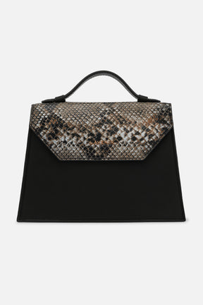 Miami - Pearl Handle Bag - Black With Python Print