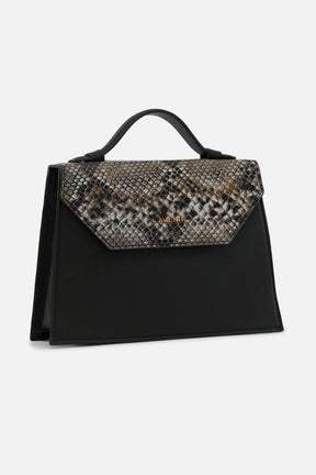 Miami - Pearl Handle Bag - Black With Python Print